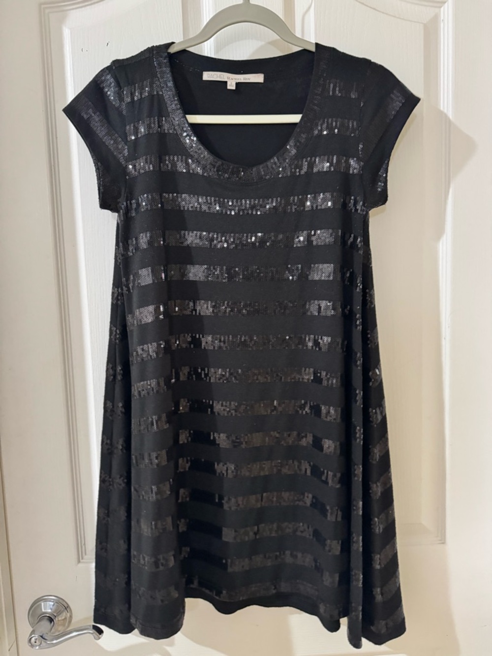Black Sequin-Striped A-line Mini Dress